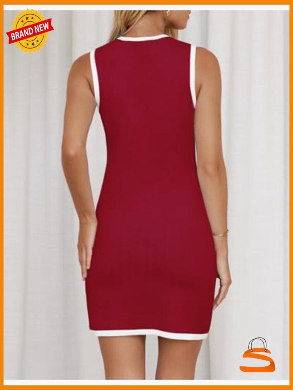 Sleeveless Crewneck Knit Bodycon Mini Dress, Office Business Dress - Picture 5 of 7